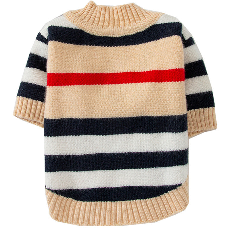 Autumn And Winter Puppy Dog Striped Knitted Sweater Small And Medium Dog Cardigan Two-Legged Clothes Thin Winter Clothing