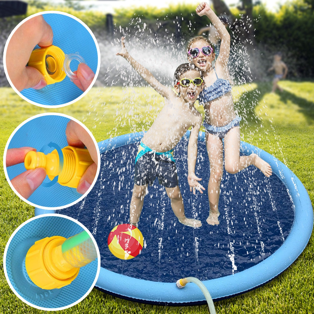 150cm Water Sprinkler can spray spout to dispe Pad for Kids Pets Dogs Outdoor Water Play Mat Dog Bath Pool