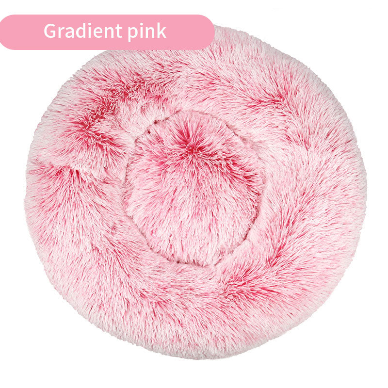 Dog Kennel Cat Kennel Long Tie-Dye Plush Round Pet Kennel Dog Bed Dog Mat Pet Tie-Dye Mattress Pet Supplies