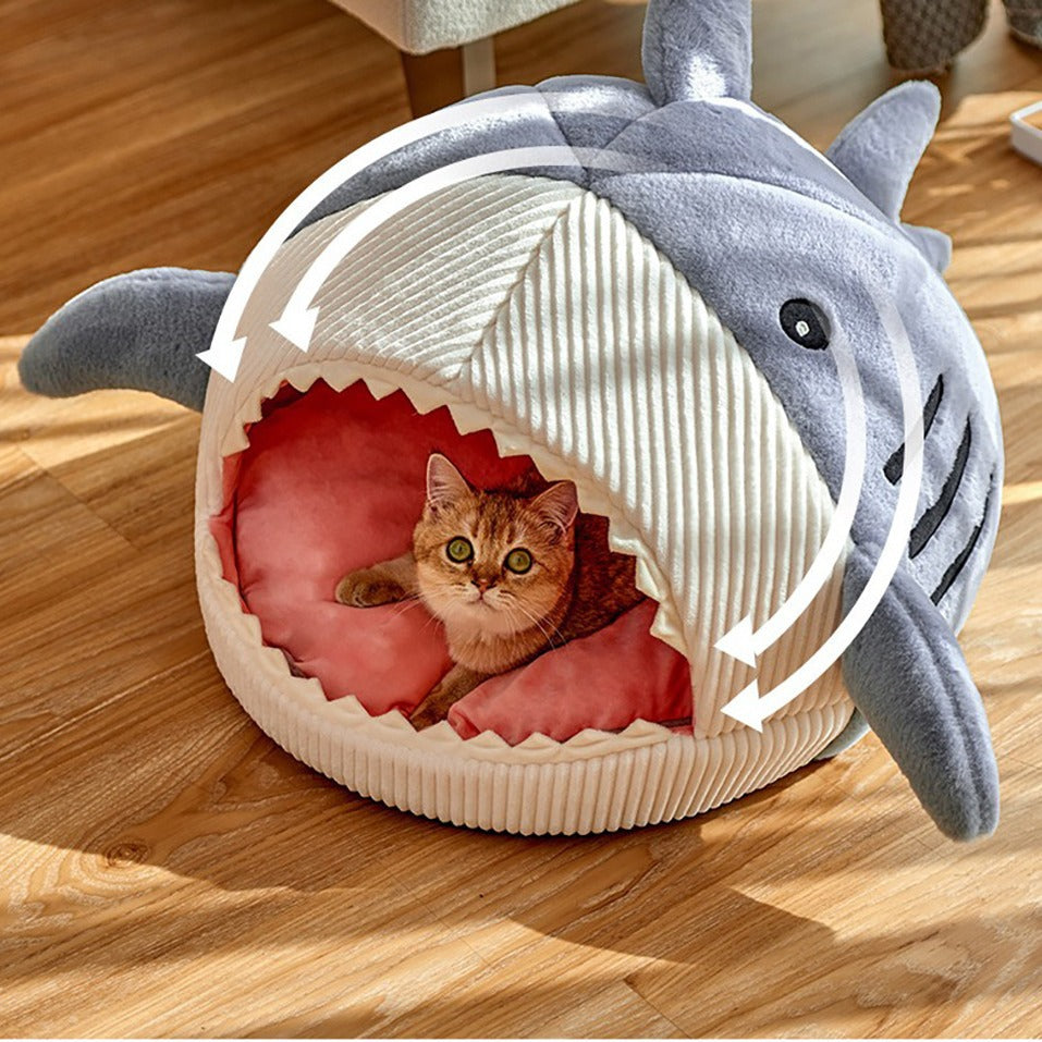 Warm Internet Celebrity Big Mouth Shark Pet Nest Semi Closed Cat Nest Dog Nest with Mat Deep Sleep Pet Supplies