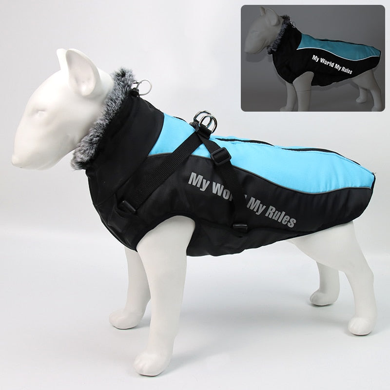 Dog Clothes Waterproof Pet Clothing Reflective Dogs Vest Harness Clothes With Fur Collar Large Dog Jacket Clothes For Big Dogs