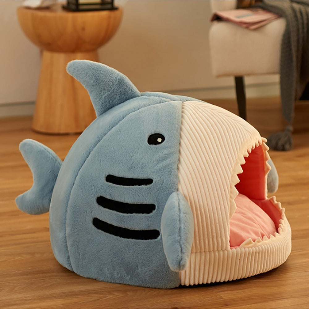 Warm Internet Celebrity Big Mouth Shark Pet Nest Semi Closed Cat Nest Dog Nest with Mat Deep Sleep Pet Supplies