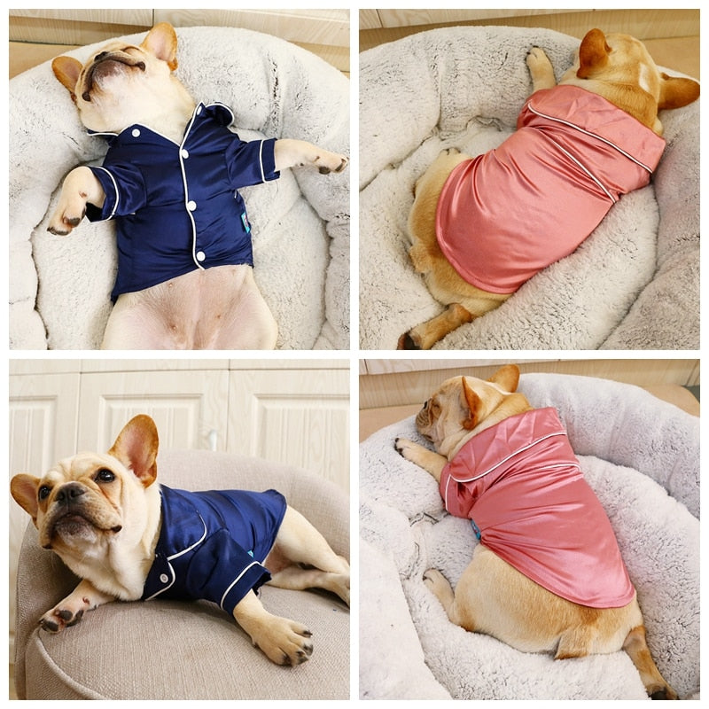 Luxury Silk Dog Pajamas Bathrobe Cute Indoor Soft Pet Comfort Costumes XS XL Autumn Winter Cat Sleeping Clothes Goods For Yorkie