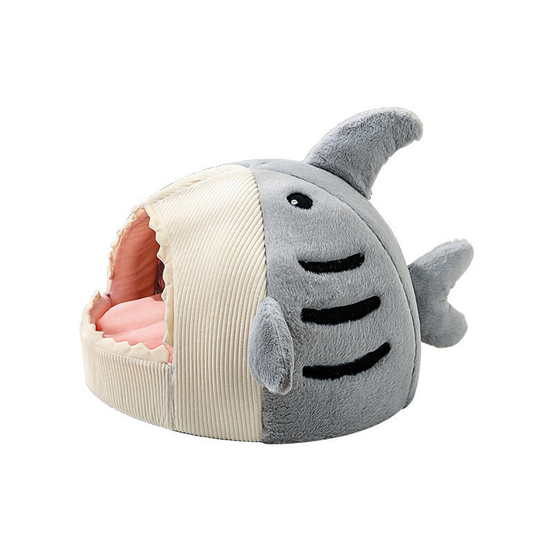 Warm Internet Celebrity Big Mouth Shark Pet Nest Semi Closed Cat Nest Dog Nest with Mat Deep Sleep Pet Supplies