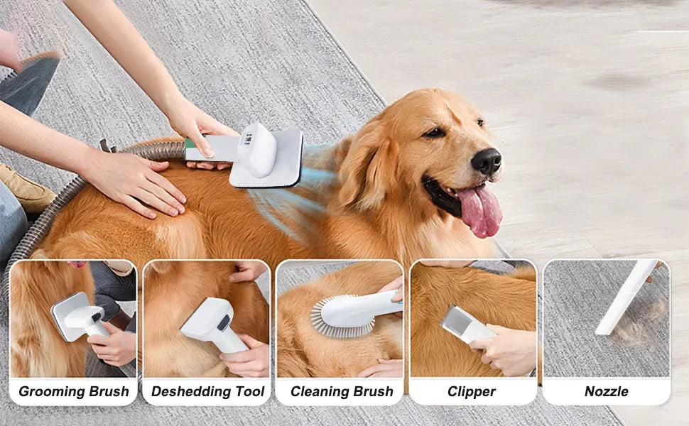 7 in 1 Pet Grooming Vacuum Kit Dog Grooming Clippers Pet Hair Remover with Power Large Suction & Low Noise Pet Hair Kits