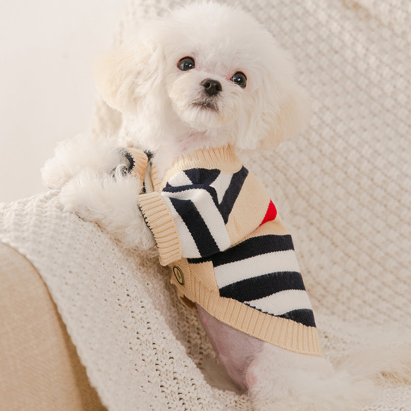 Autumn And Winter Puppy Dog Striped Knitted Sweater Small And Medium Dog Cardigan Two-Legged Clothes Thin Winter Clothing