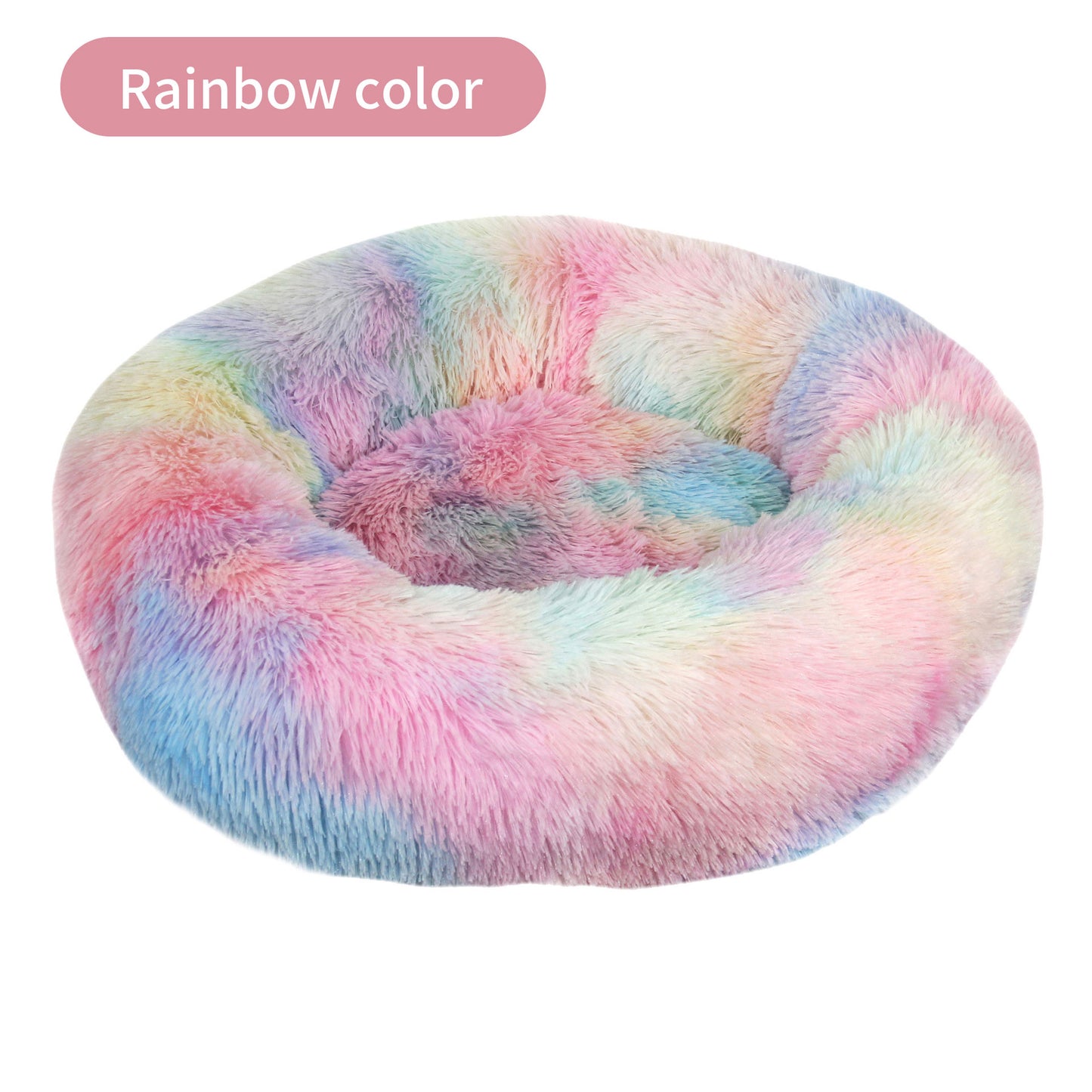 Dog Kennel Cat Kennel Long Tie-Dye Plush Round Pet Kennel Dog Bed Dog Mat Pet Tie-Dye Mattress Pet Supplies