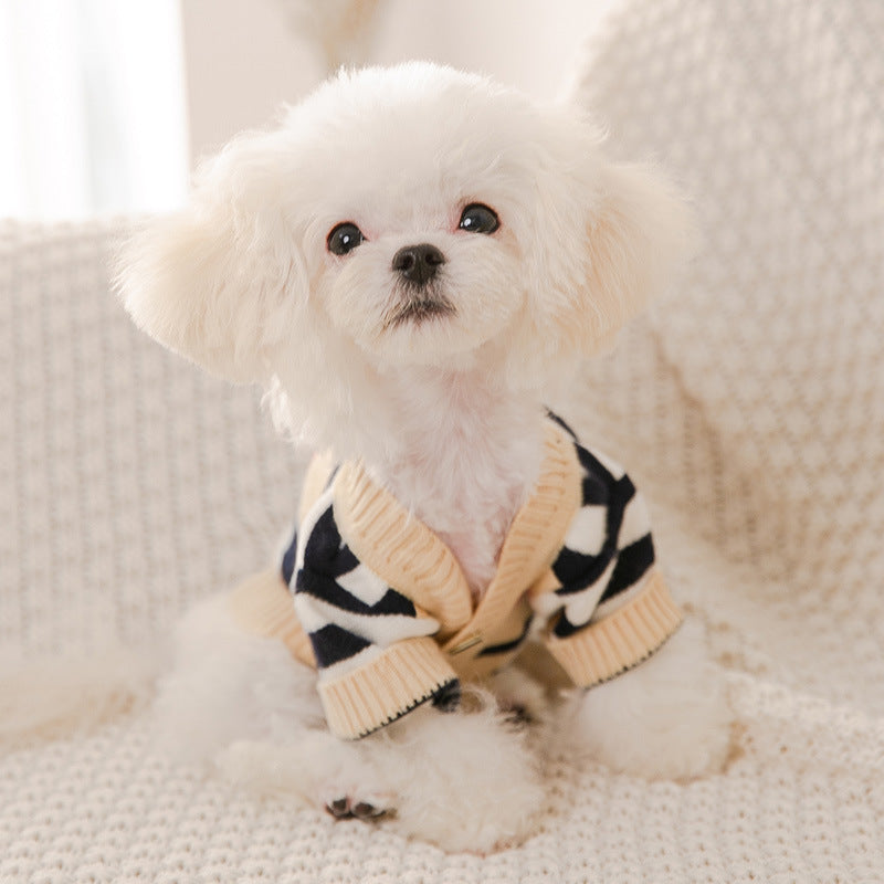 Autumn And Winter Puppy Dog Striped Knitted Sweater Small And Medium Dog Cardigan Two-Legged Clothes Thin Winter Clothing