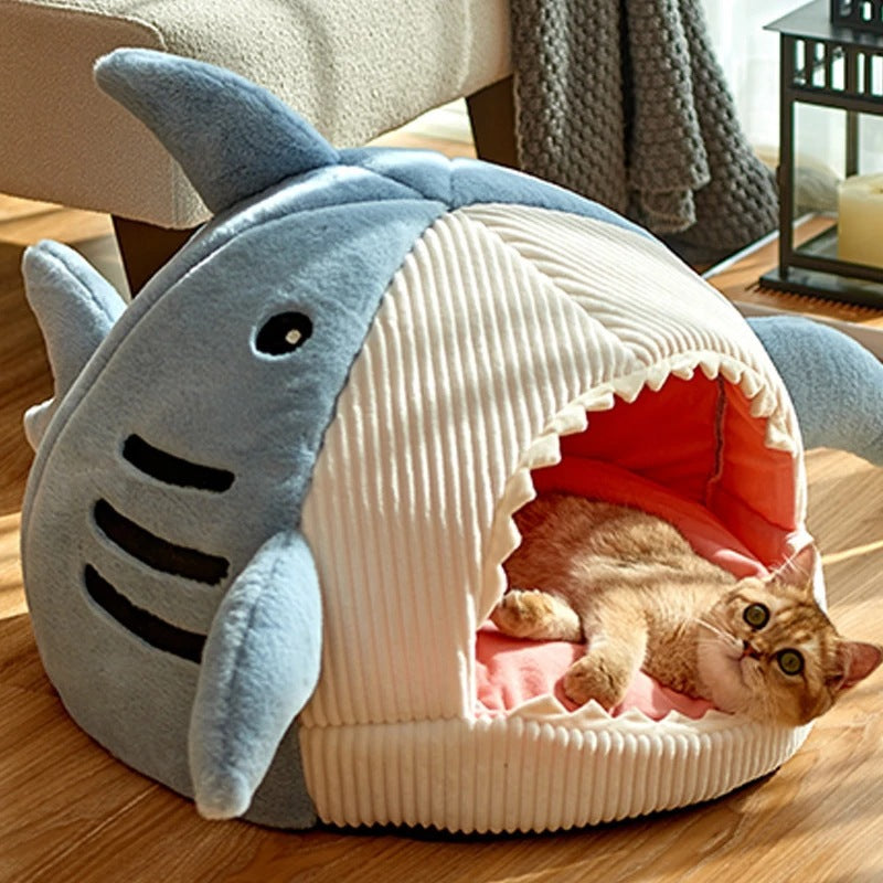 Warm Internet Celebrity Big Mouth Shark Pet Nest Semi Closed Cat Nest Dog Nest with Mat Deep Sleep Pet Supplies