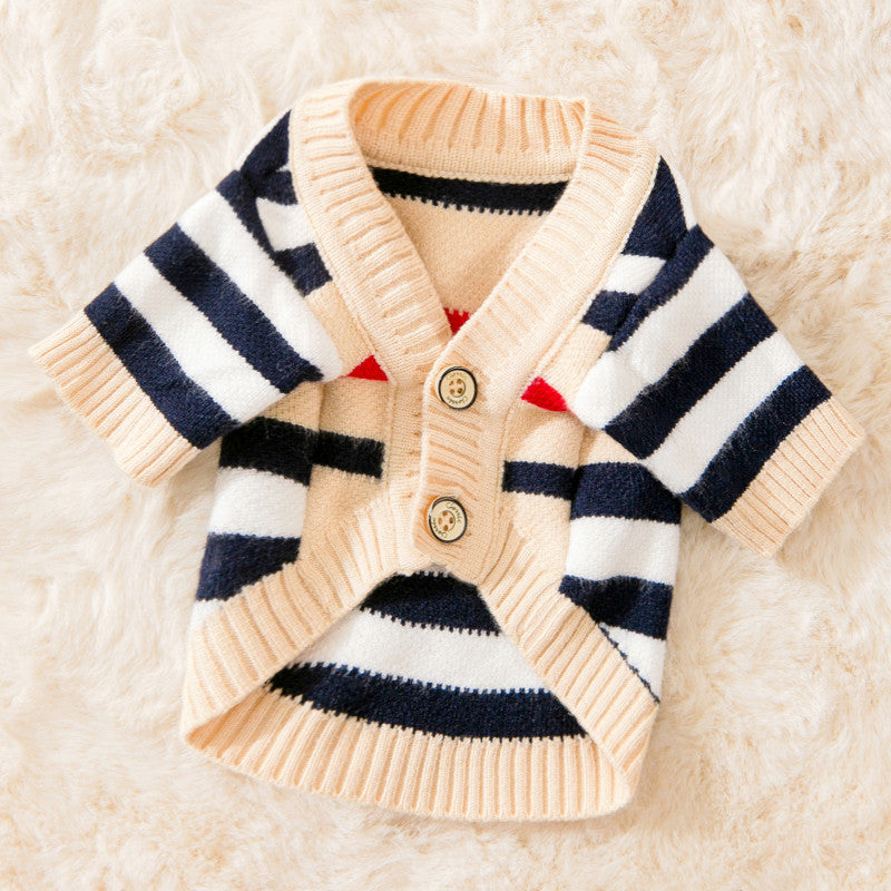 Autumn And Winter Puppy Dog Striped Knitted Sweater Small And Medium Dog Cardigan Two-Legged Clothes Thin Winter Clothing