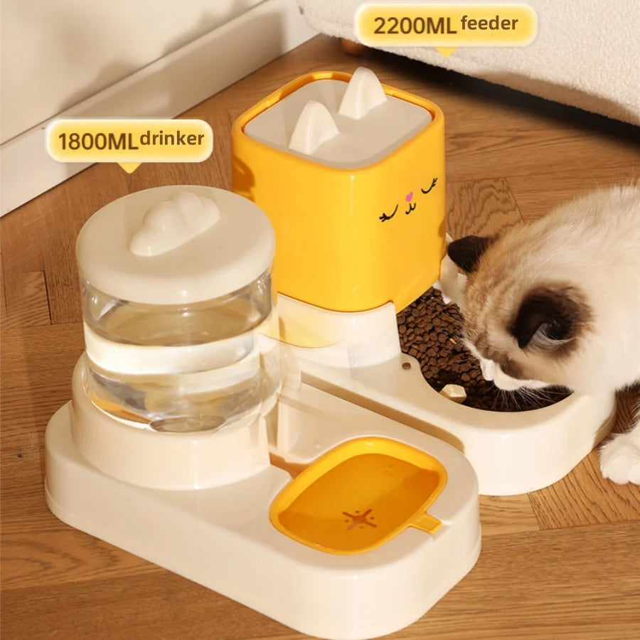 Kimpets Pet Cat Automatic Drinking Water Feeder Large Capacity Water Dispenser Dry Wet Separation Food Container Cat Dog Bowl