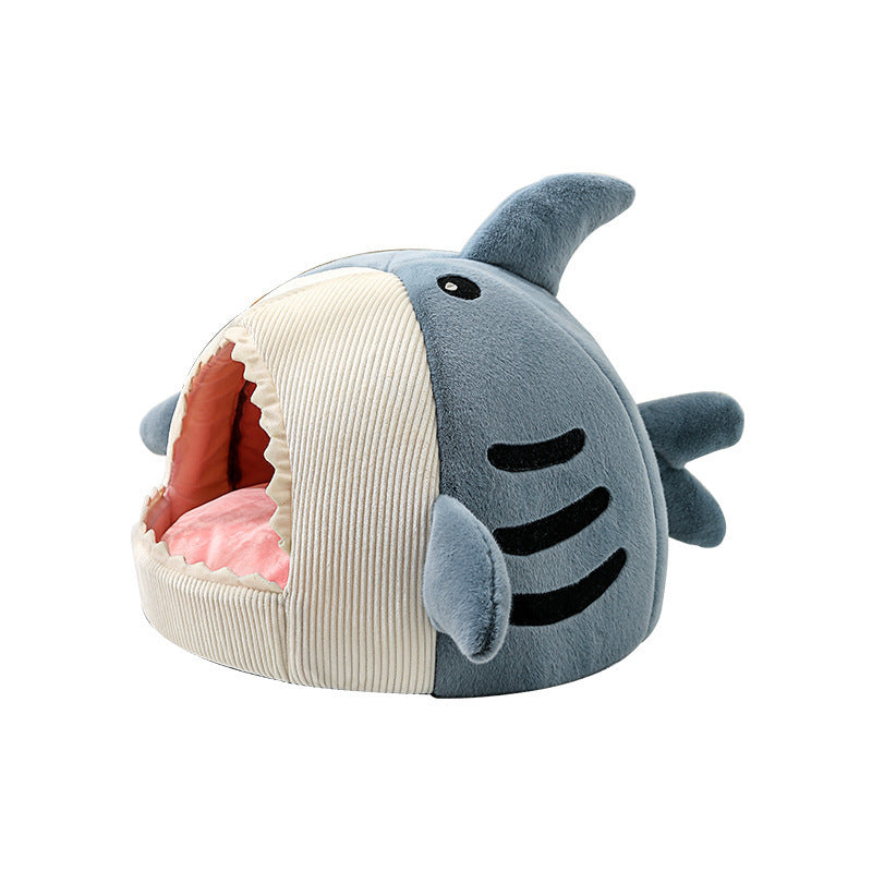 Warm Internet Celebrity Big Mouth Shark Pet Nest Semi Closed Cat Nest Dog Nest with Mat Deep Sleep Pet Supplies