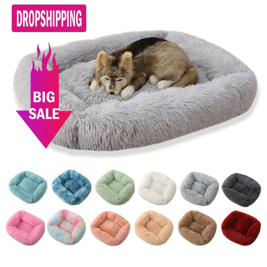 Square Dog Bed Long Plush Solid Color Pet Beds For Little Medium Large Pets Super Soft Warm Sleeping Mats For Dogs Cats