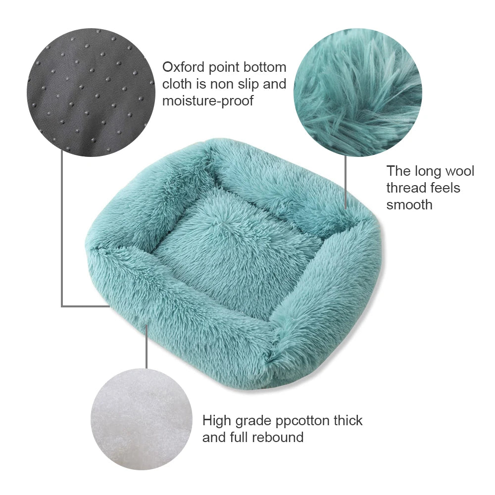 Square Dog Bed Long Plush Solid Color Pet Beds For Little Medium Large Pets Super Soft Warm Sleeping Mats For Dogs Cats